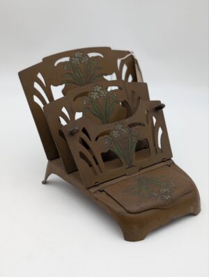 German Art Nouveau Folding Letter Rack & Inkwell “Gesch” Marked, Circa 1910