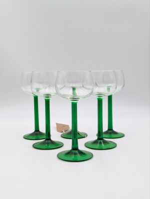Set of Six French Green Stem Hock Wine Glasses