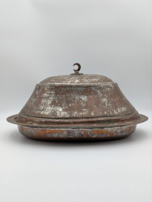 Antique Persian Hand Hammered Copper Cooking Dish with Domed Lid
