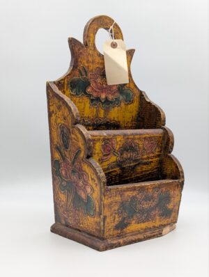 Hand Painted Folk Art Wooden Letter Rack with Floral Decoration