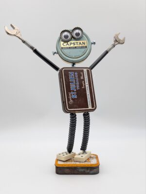 Industrial “Baccy Bot” Folk Art Sculpture Made from Vintage Tobacco Tins