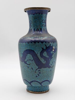 Vintage Chinese Cloisonné Vase with Dragon Motif on Turquoise Ground