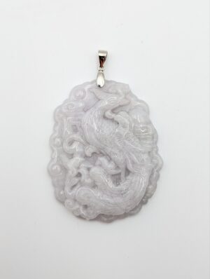 Sterling Silver Mounted Carved Jade Dragon Pendant