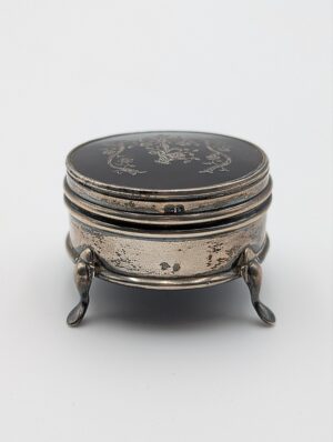 Edwardian 1909 Sterling Silver & Faux Tortoiseshell Trinket Box on Cabriole Legs