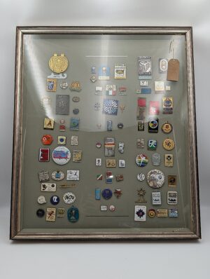 Framed Olympic & International Ice Skating Pin Badge Collection – Provenance Roy Callaway