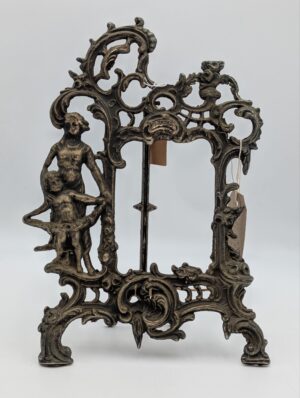 Antique French Ornate Cast Metal Picture Frame with Figural Cherub Decoration