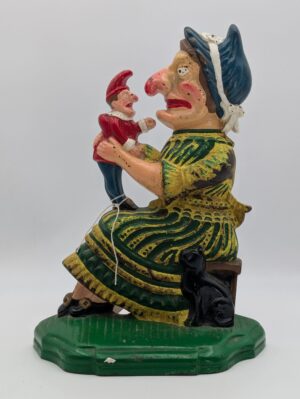 Vintage Cast Iron Punch & Judy Doorstop with Hand Painted Decoration