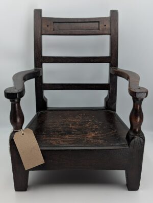 Victorian Scottish Oak Child’s Chair – Primitive Slat Back Armchair