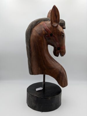 Large Hand Carved Wooden Horse Head Sculpture on Stand