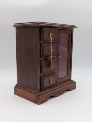 Vintage Wooden Jewellery Box Cabinet with Drawers and Glazed Door