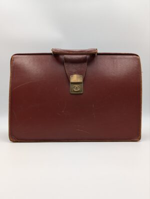 Vintage Brown Leather Briefcase with Brass Lock Clasp
