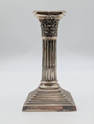 Edwardian Solid Silver Corinthian Column Candlestick – Sheffield 1911 (Weighted Base)