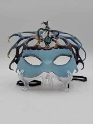Handmade Blue Sorceress Leather Mask with Chrysocolla Gemstone – USA Made
