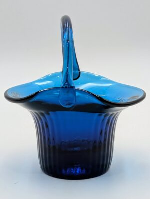 Vintage Blenko Cobalt Blue Handcrafted Glass Basket