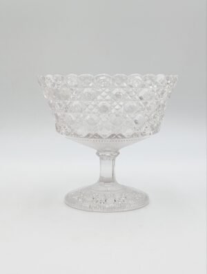 Davidson Pressed Glass Pedestal Sugar Bowl with Geometric Hobnail Pattern