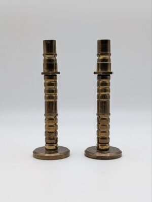 Pair of Trench Art Brass Candlesticks with Turned Detail