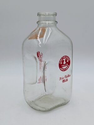Vintage Half Gallon Glass Milk Bottle with Red Dairy Advertising Print