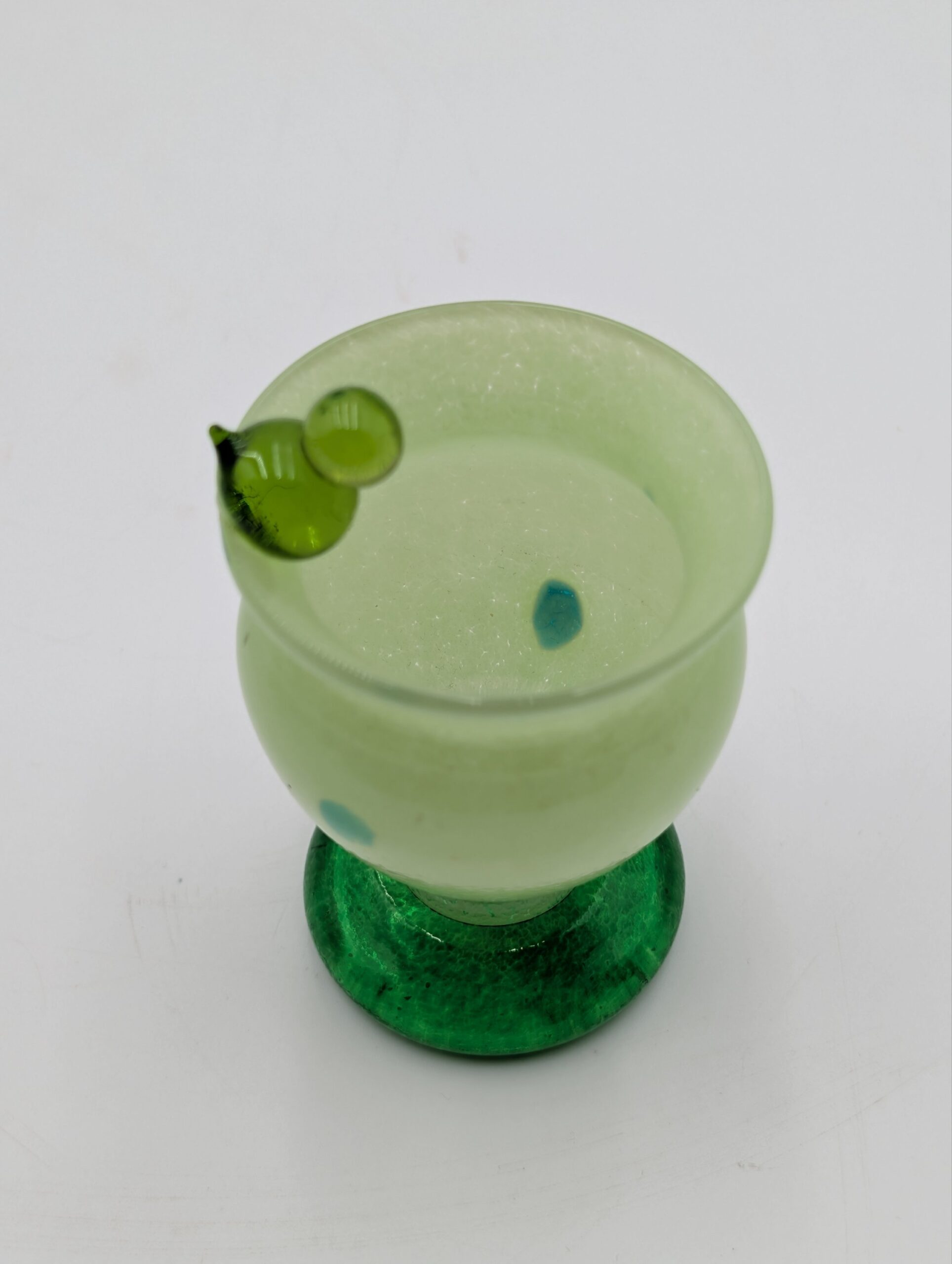Hand Blown Art Glass Schnapps Glass with Applied Green Detail - Image 2