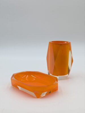 Retro Orange Lucite Toothbrush Holder & Soap Dish Bathroom Set