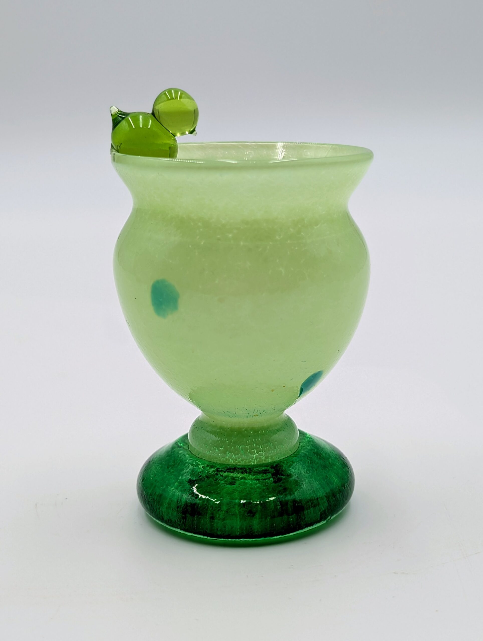 Hand Blown Art Glass Schnapps Glass with Applied Green Detail