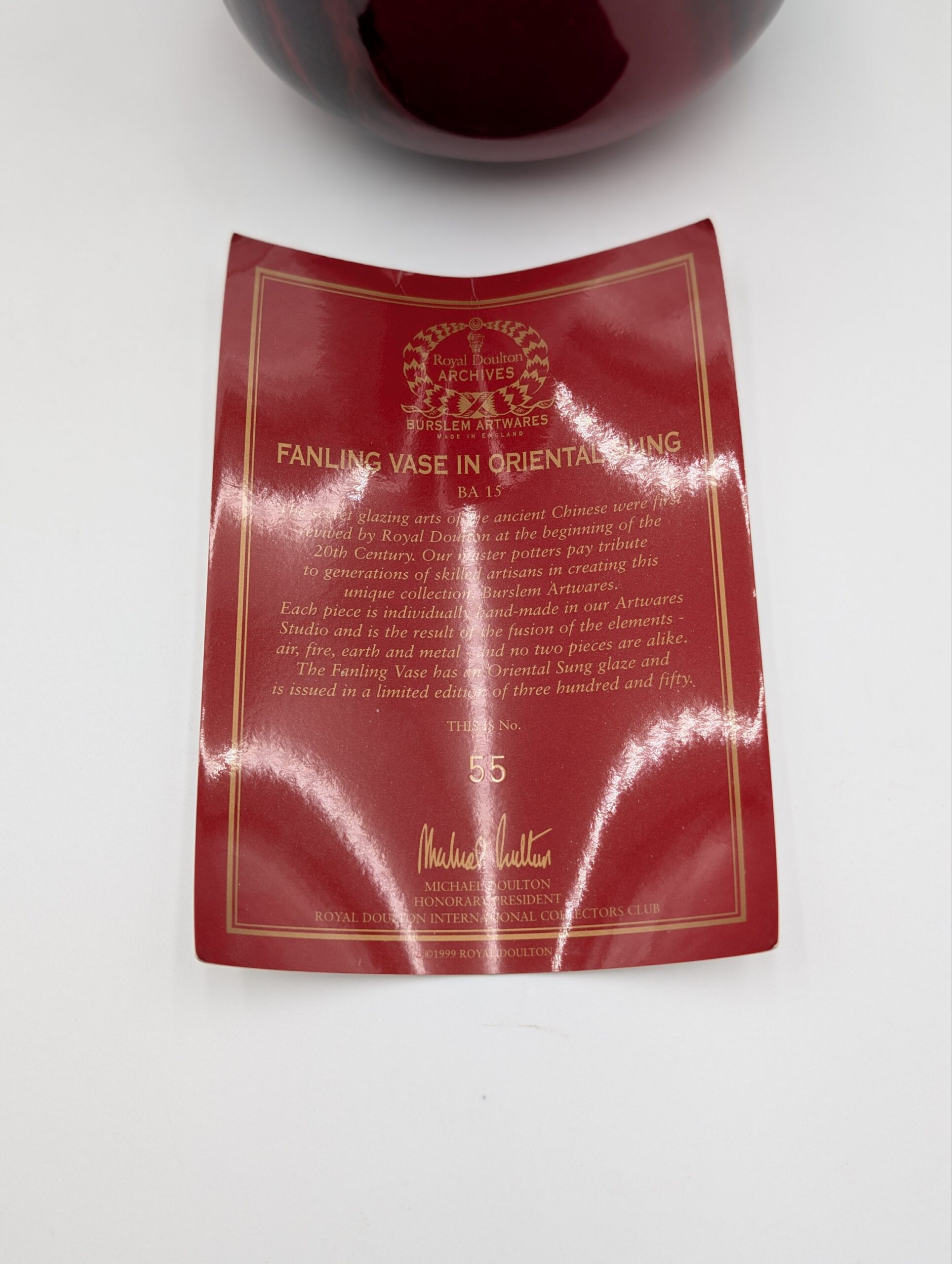 Royal Doulton Archives Burslem Artwares Flambé Vase “Oriental Sung” BA15 Limited Edition No. 55 - Image 3