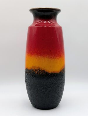 Large West German Lava Glaze Floor Vase – Red, Orange & Black Fat Lava Pottery