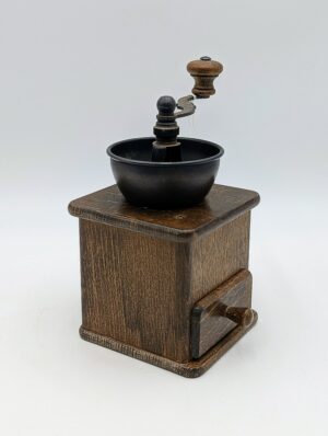Vintage Wooden Coffee Grinder with Cast Metal Bowl & Drawer