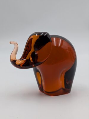 Mid Century Amber Art Glass Elephant Paperweight – Scandinavian Style Glass Sculpture