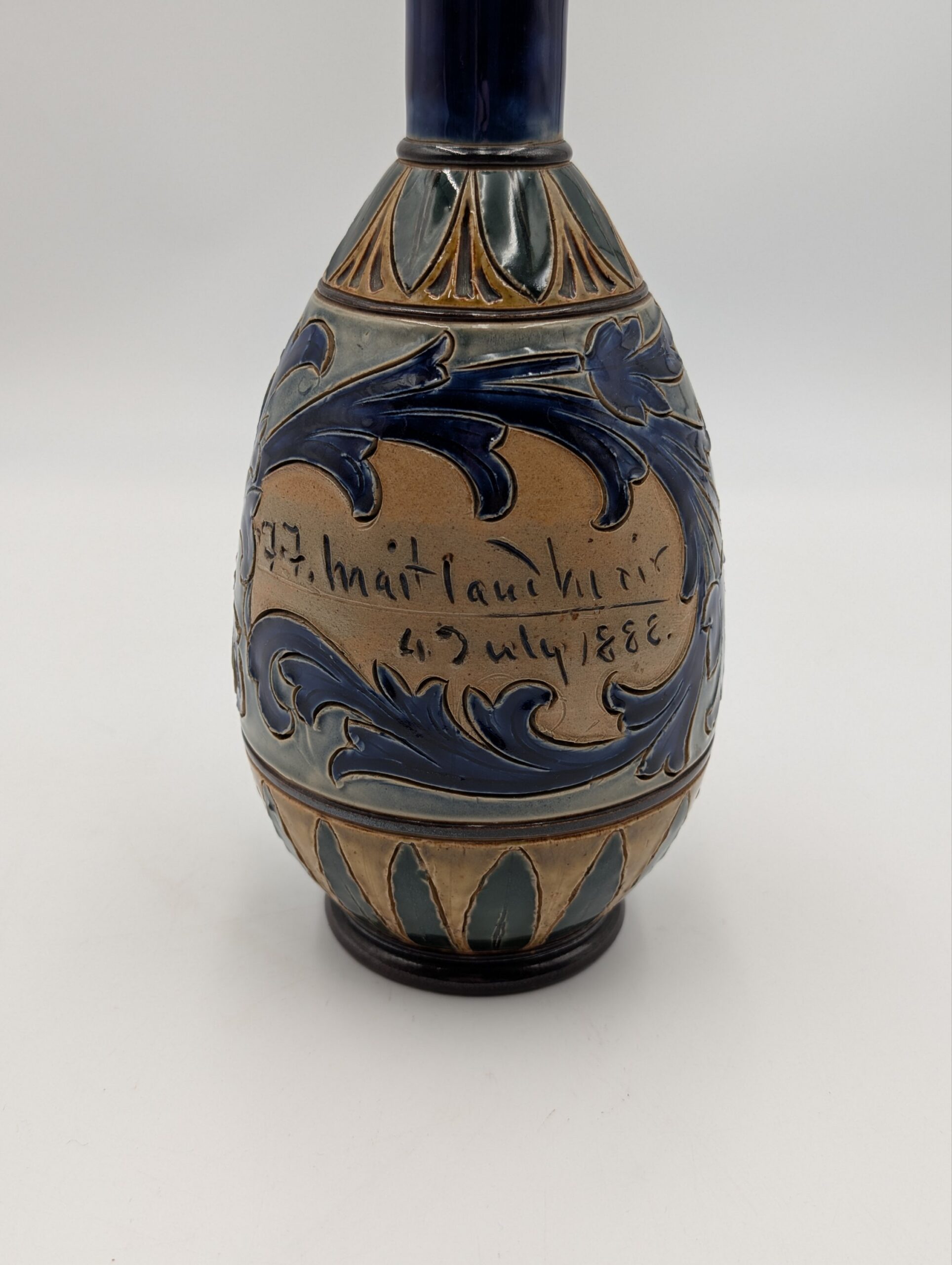 1888 Doulton Lambeth Stoneware Vase by Frank Butler – Glasgow International Exhibition Commemorative - Image 3