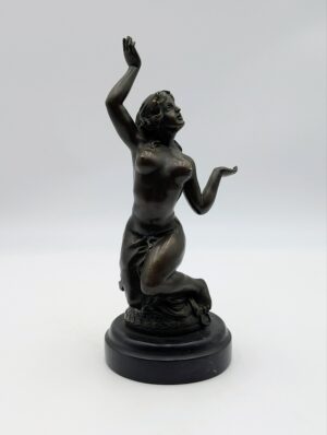 Bronze Figure of a Dancing Nude Lady on Marble Socle – Classical Style Female Sculpture