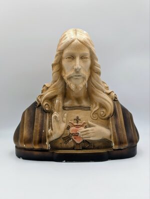 Vintage Sacred Heart of Jesus Plaster Bust – Religious Devotional Statue