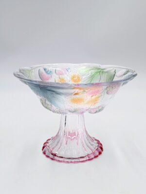 Japanese Soga Art Glass Strawberry Pedestal Bowl – Hand Decorated Fruit Display Dish