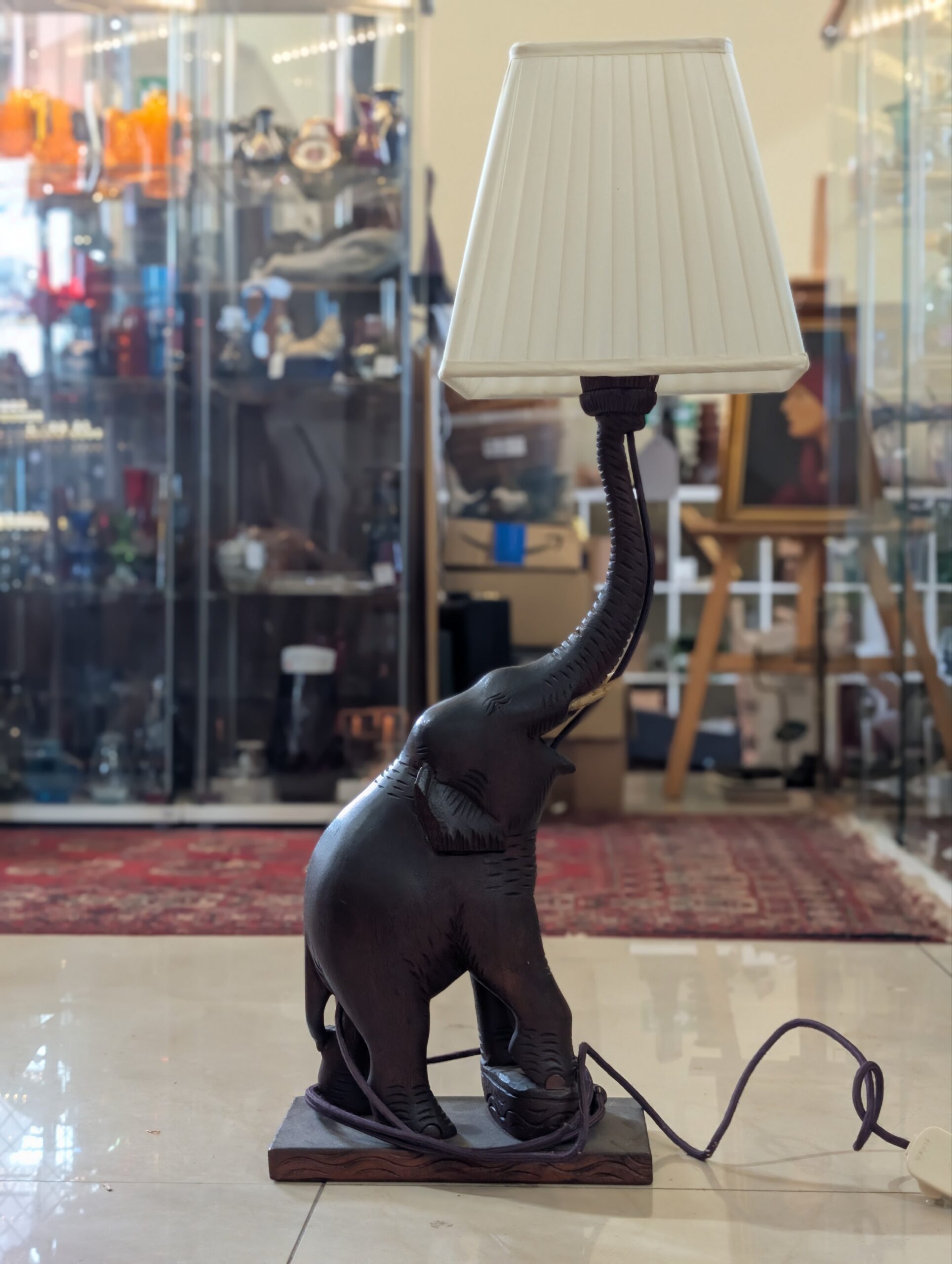 Large Hand Carved Elephant Table Lamp – African Safari Interior Décor - Image 6