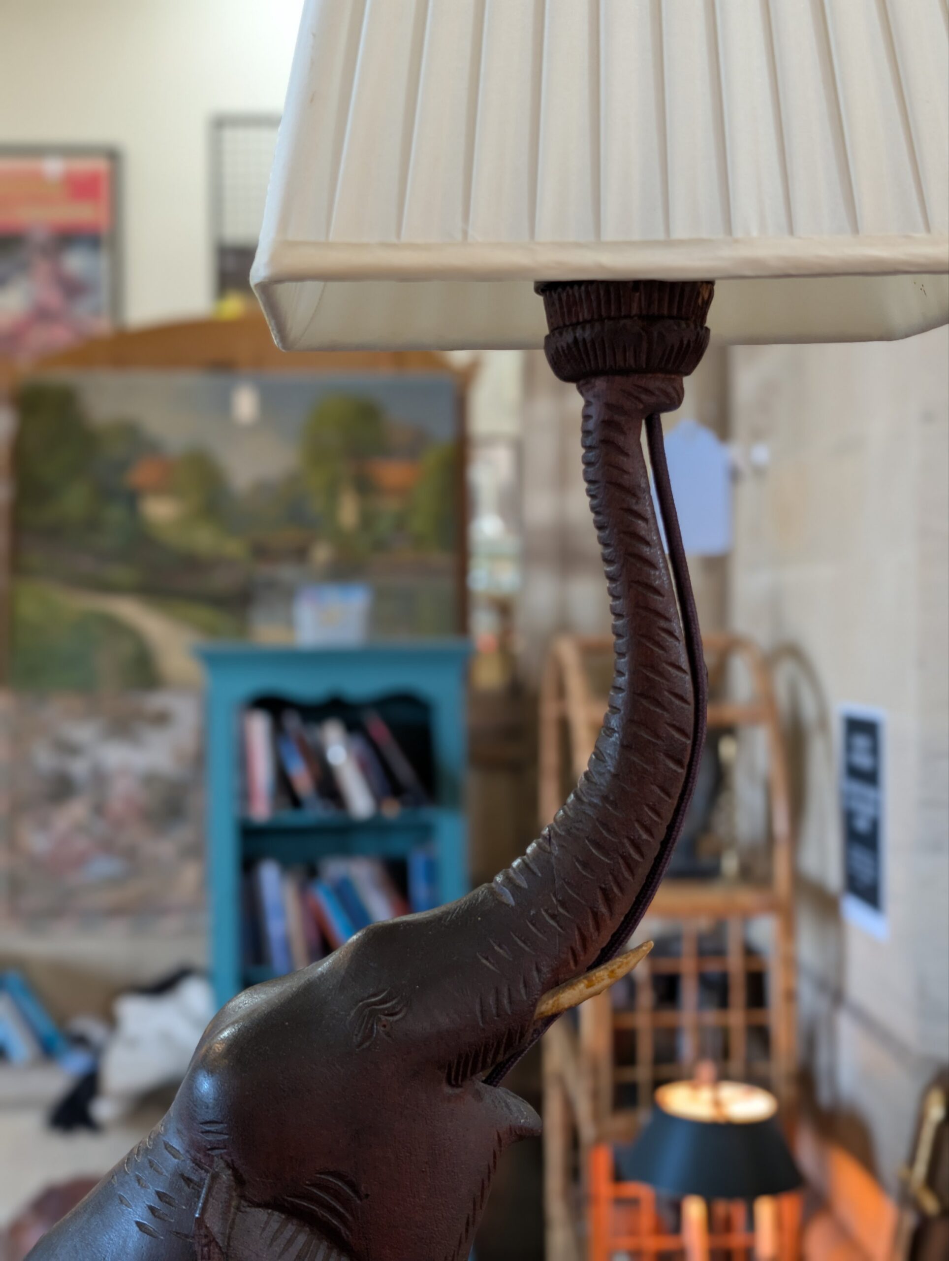 Large Hand Carved Elephant Table Lamp – African Safari Interior Décor - Image 2