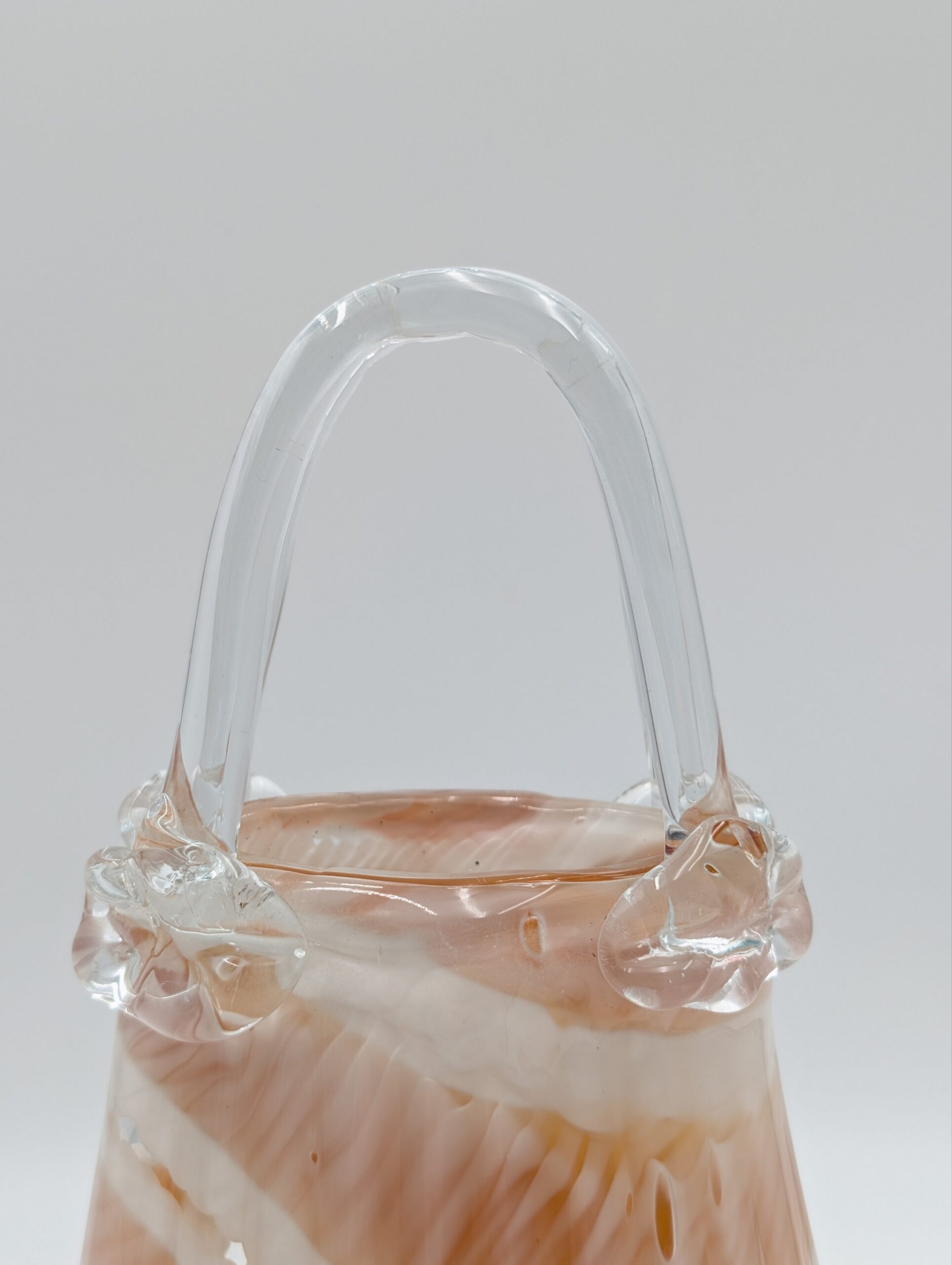 Vintage Murano Style Art Glass Handbag Vase – Pink & White Ribbon Glass Basket - Image 5