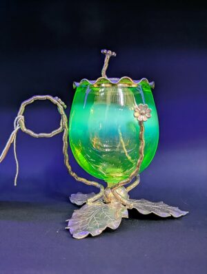 H&L Glasgow EPNS Uranium Vaseline Glass Jam Pot – Silver Plate Stand with Original Lid