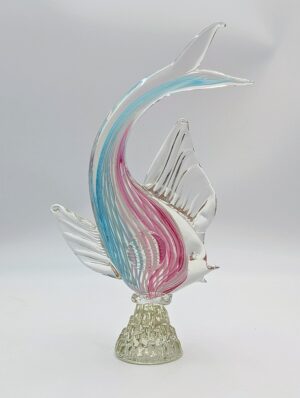 Bohemian Czech Art Glass Fish Sculpture – Pink & Blue Murano Style Glass Figure