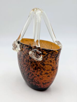 Vintage Art Glass Handbag Vase – Amber Tortoiseshell Glass Basket