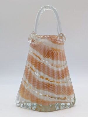 Vintage Murano Style Art Glass Handbag Vase – Pink & White Ribbon Glass Basket