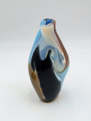 Signed Mdina Glass Organic Freeform Vase – Blue, Brown & Opaline Art Glass Sculpture