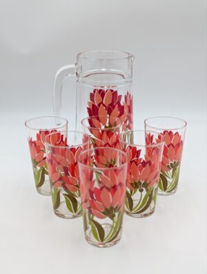 Vintage French Floral Glass Lemonade Set – Pitcher & Six Matching Tumblers