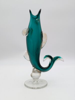 Magnor Norwegian Art Glass Fish Vase / Decanter in Teal Blue
