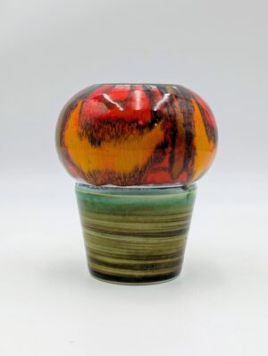 Vintage Poole Pottery Delphis Style Bulbous Vase No. 83 – Red, Orange & Green Abstract Design