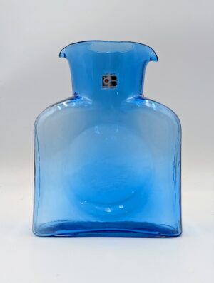 Vintage Blenko Azure Blue Art Glass Water Bottle Vase With Original Glassblower Label