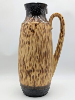 West German Pottery Floor Vase With Lava Glaze Effect & Integrated Handle