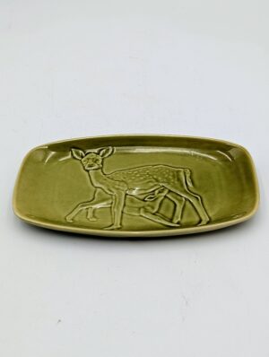 Poole Pottery Deer & Fawn Trinket Dish – Olive Green Relief Ceramic Dish