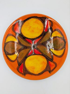 Poole Pottery Delphis Style Charger Plate – Orange, Yellow & Olive Abstract Design