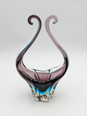 Murano Sommerso Glass Swan Vase Centrepiece in Amethyst and Blue