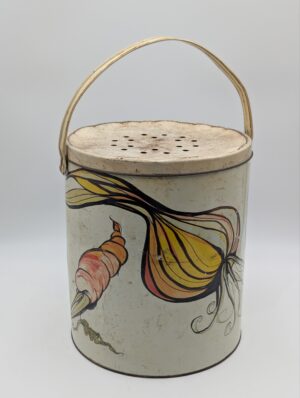 Vintage Kitchenalia Vegetable Decorated Tin Storage Canister With Carry Handle