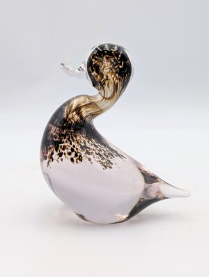 Wedgwood Glass Duck Sculpture in Pink Tint With Brown Mottled Inclusion